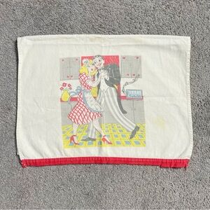 Vintage Red White Couple Dancing To Radio 50s Kitchen Tea Towel Kitschy Retro